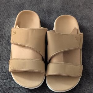 Women's Beige Adjustable Strap Slide Sandals